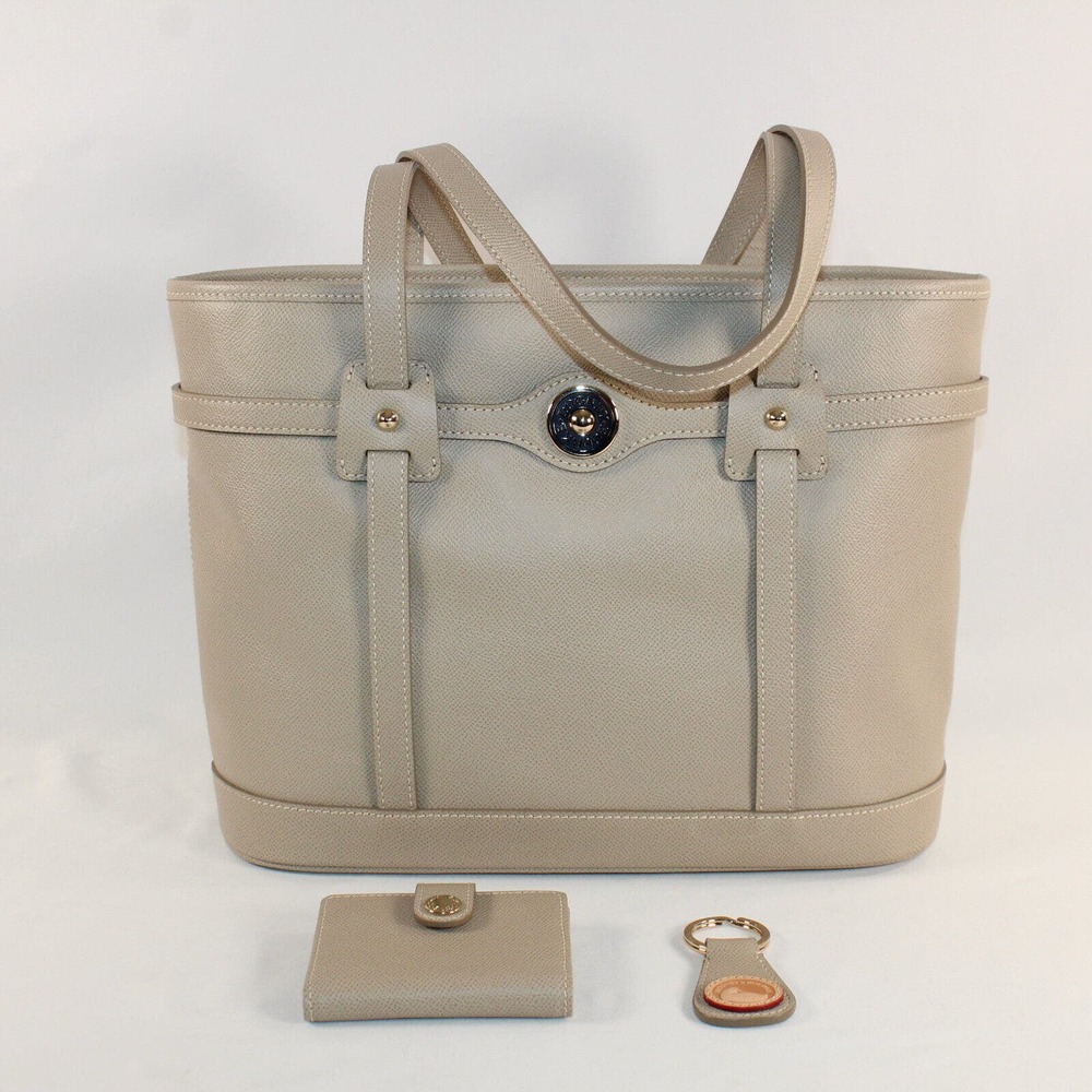 Dooney & Bourke Tote Bag Hand Bag Beige Leather Cross Grain, Wallet & Keyring